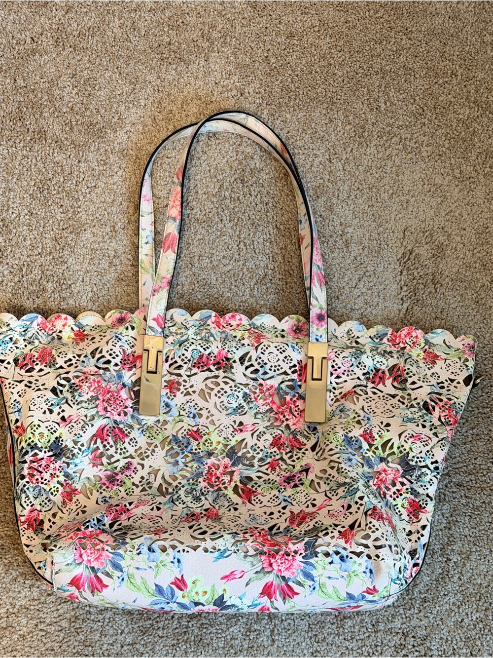 Floral Laser-Cut Tote Bag in Pink & Multi